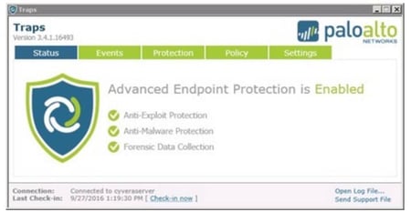traps endpoint agent client screenshot