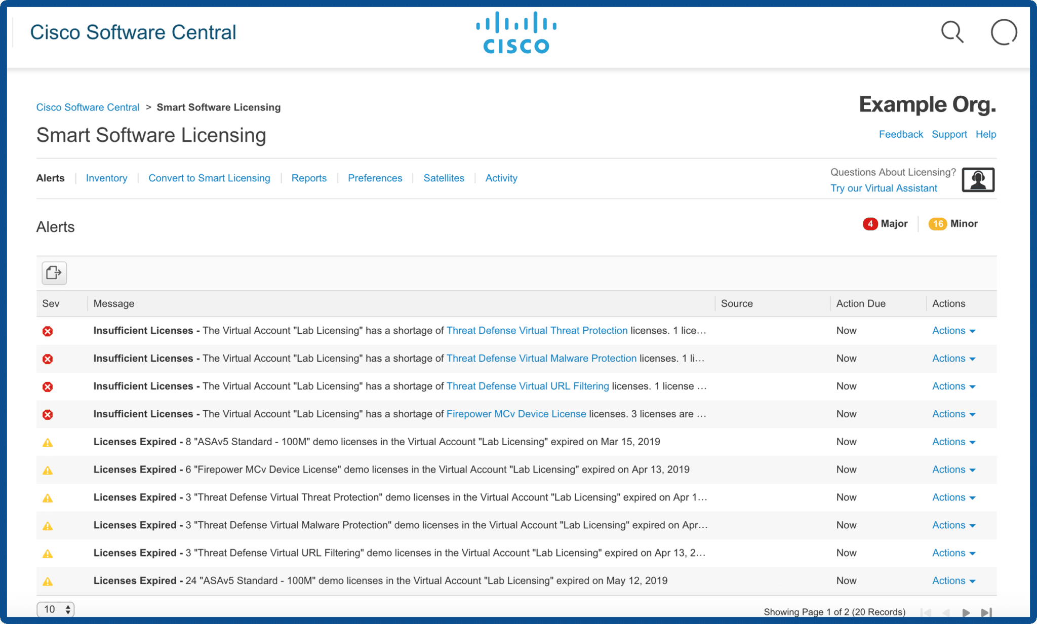 cisco smart accounts alert page