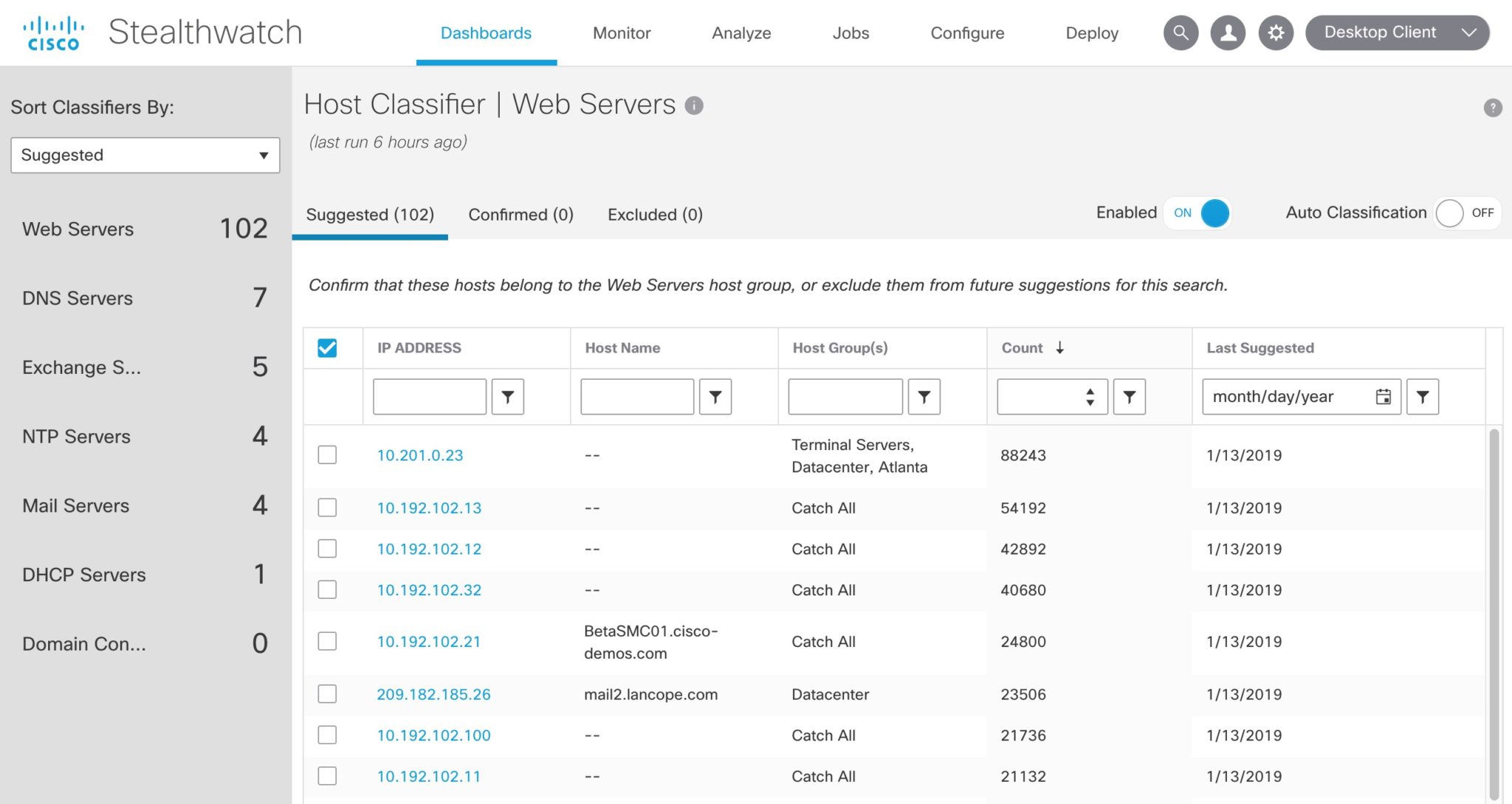 host classifier stealthwatch 7.0