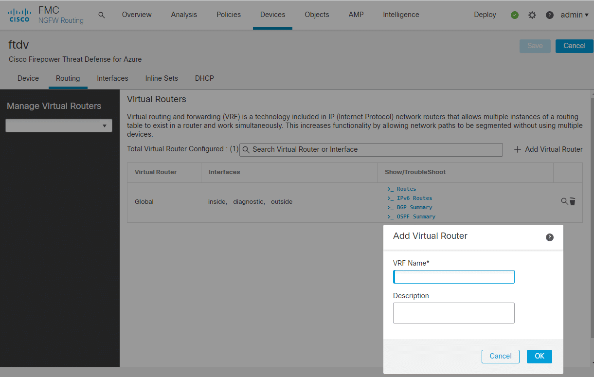VRF lite support cisco firepower 6.6
